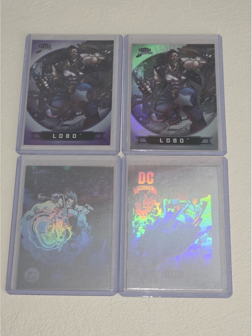 LOBO LOT Fleer Brilliants Superman #58 Base Purple & 2 Holos- DC Comics Cards